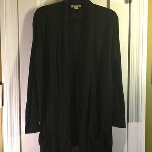 LOFT Black Speckled Long Cardigan, Medium